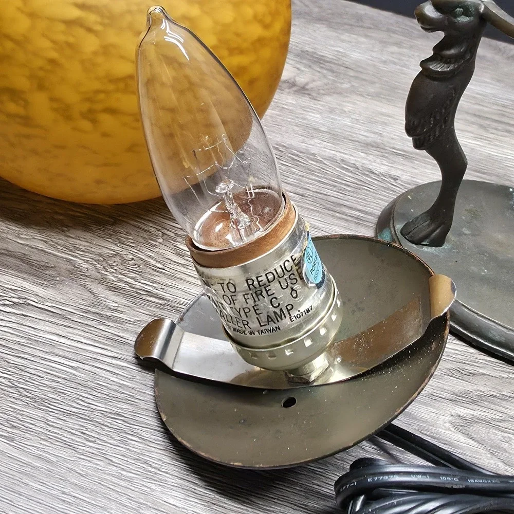 Vintage Orange Sphere Table/Desk Lamp With Brass Stand - Amazingly Beautiful